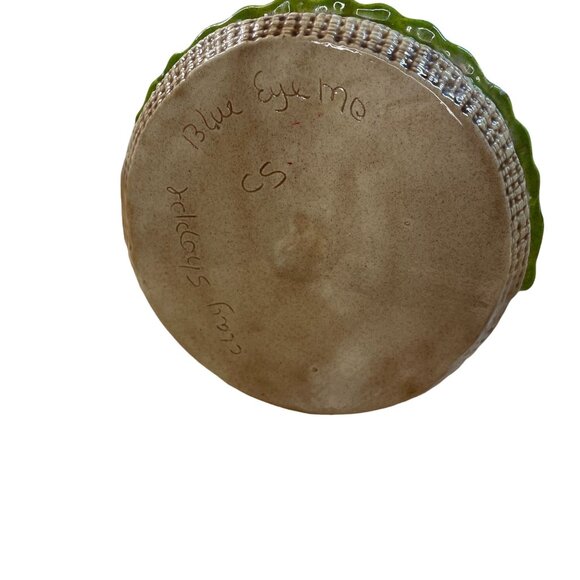 Vintage 70s Pottery Maiden in Bonnet Button Eyes Utensil Knitting Holder Green - Picture 7 of 9